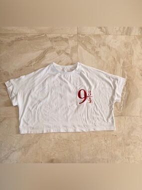 Embroidered Tee Womens Large White Harry Potter Platform 9 3/4 Cropped